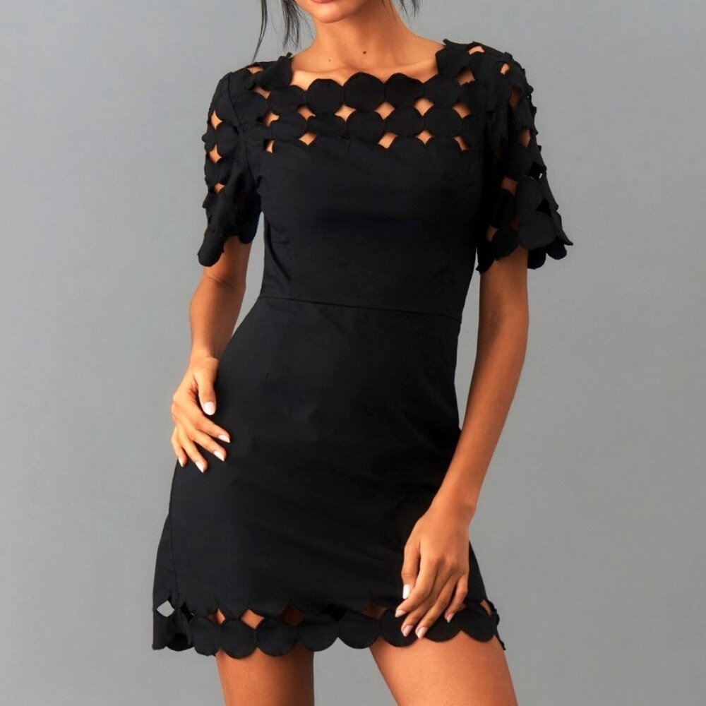 By Anthropologie Women's Cutwork Mini Shift Dress Black Size 6 (Runs Small) NWOT